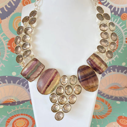 Stunning Fluorite Rainbow Crystal Gemstone Necklace