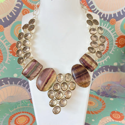 Stunning Fluorite Rainbow Crystal Gemstone Necklace