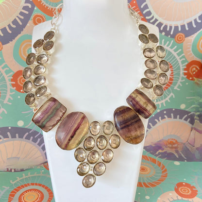 Stunning Fluorite Rainbow Crystal Gemstone Necklace