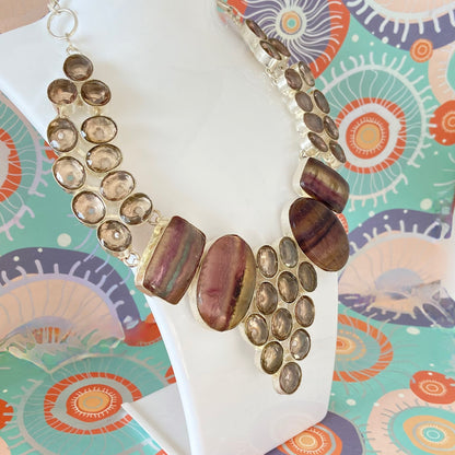 Stunning Fluorite Rainbow Crystal Gemstone Necklace