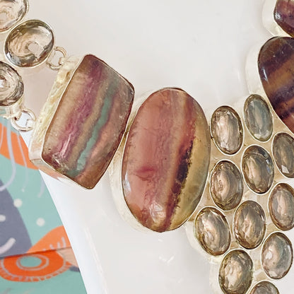 Stunning Fluorite Rainbow Crystal Gemstone Necklace