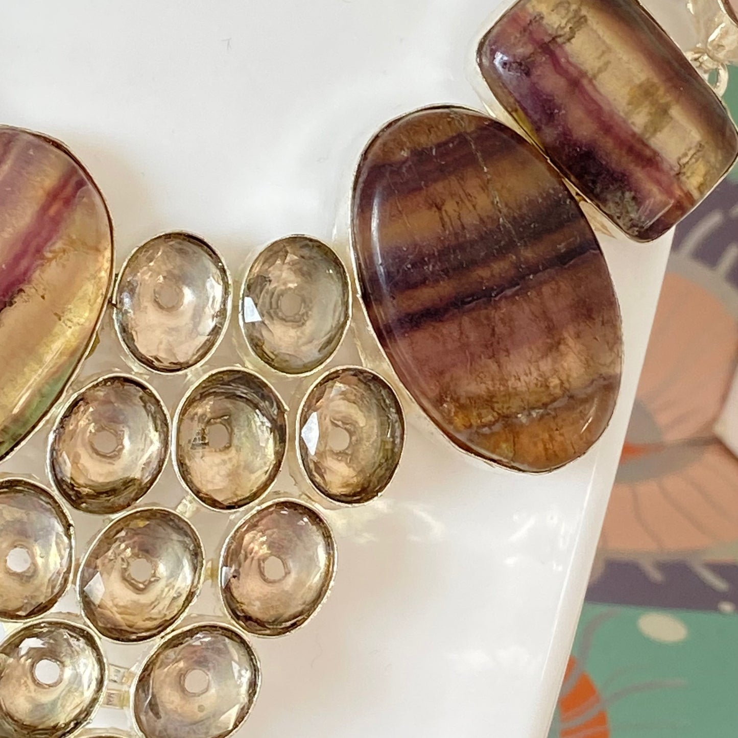 Stunning Fluorite Rainbow Crystal Gemstone Necklace