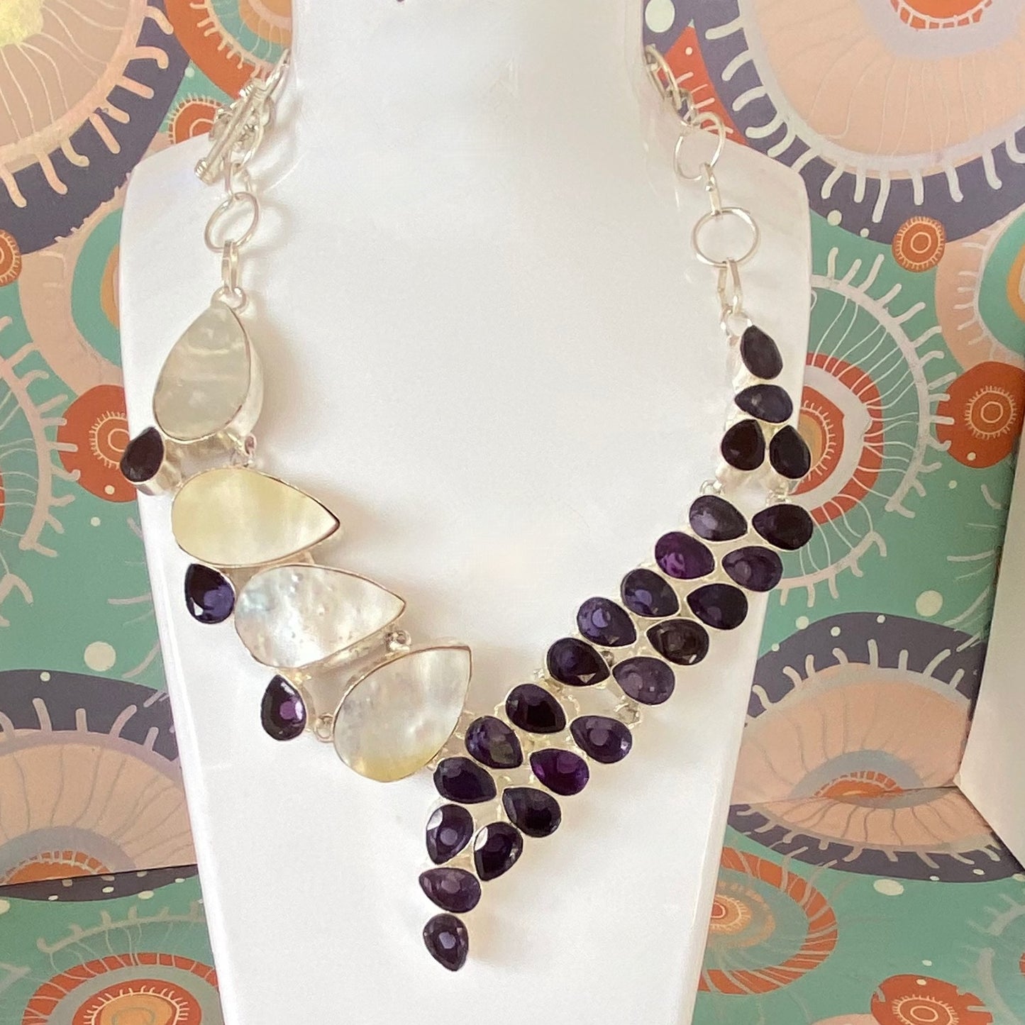 Mother of Pearl and Purple Crystal Statement Necklace