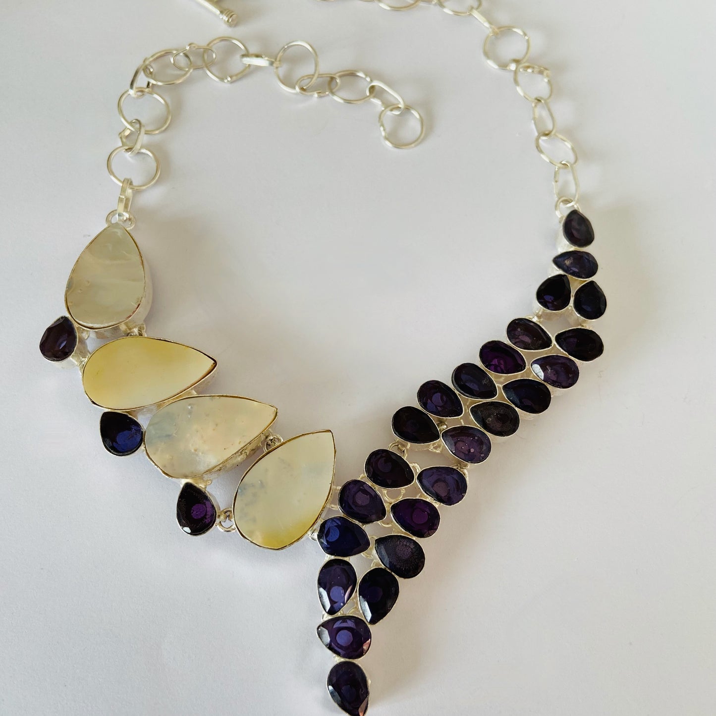 Mother of Pearl and Purple Crystal Statement Necklace