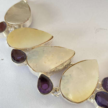 Mother of Pearl and Purple Crystal Statement Necklace