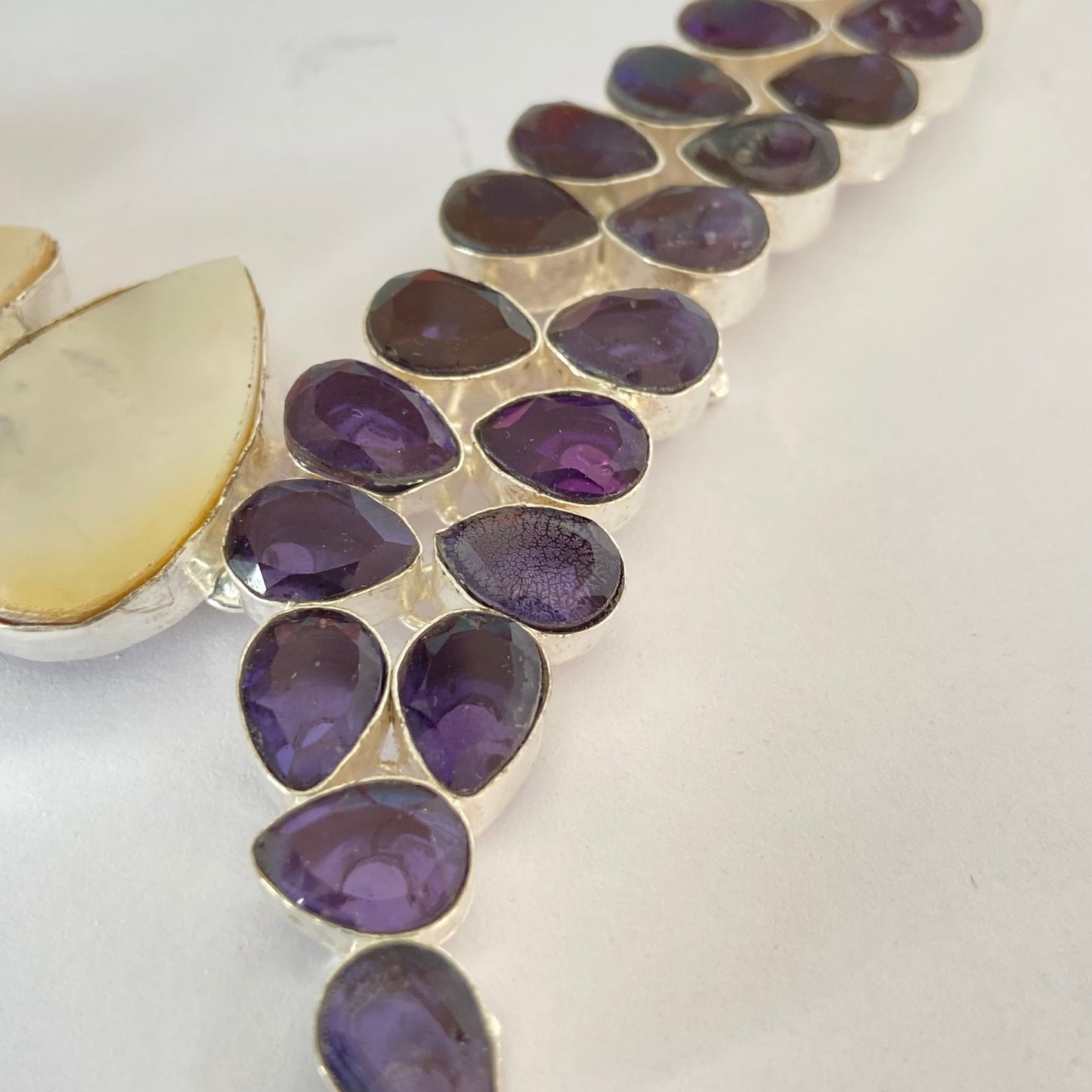 Mother of Pearl and Purple Crystal Statement Necklace