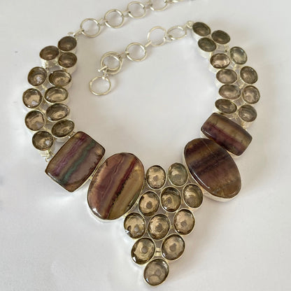 Stunning Fluorite Rainbow Crystal Gemstone Necklace