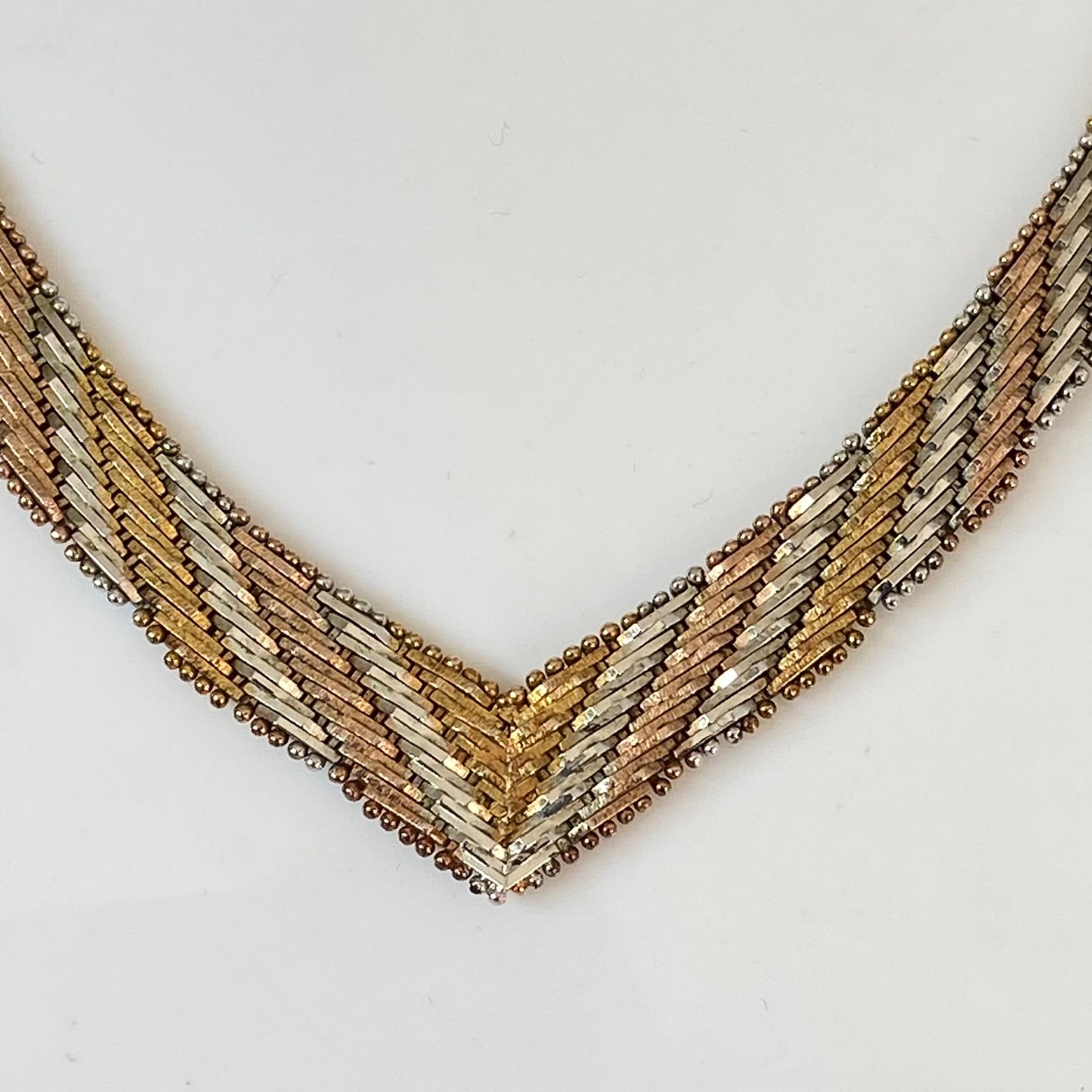 Tri Colour Sterling Silver Chevron Link Vintage 1980's Made in Italy Necklace
