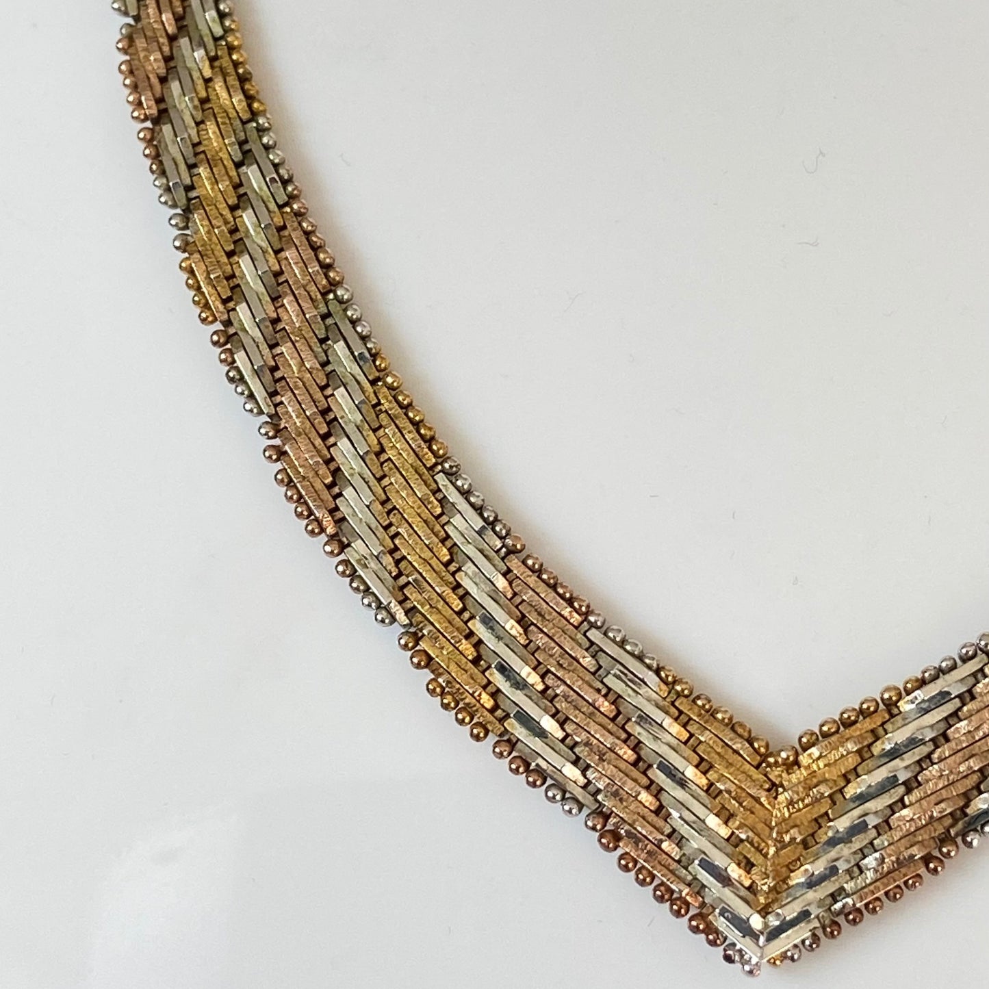 Tri Colour Sterling Silver Chevron Link Vintage 1980's Made in Italy Necklace