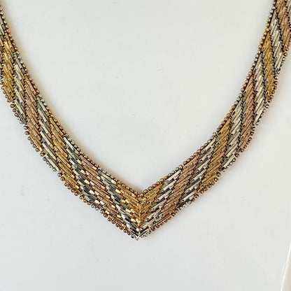 Tri Colour Sterling Silver Chevron Link Vintage 1980's Made in Italy Necklace