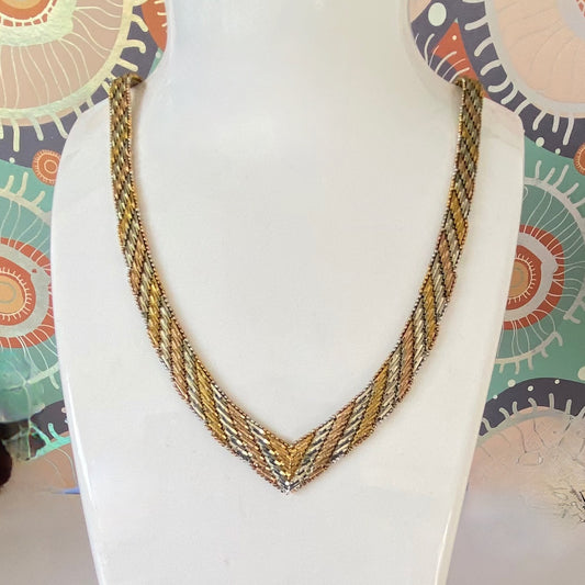 Tri Colour Sterling Silver Chevron Link Vintage 1980's Made in Italy Necklace