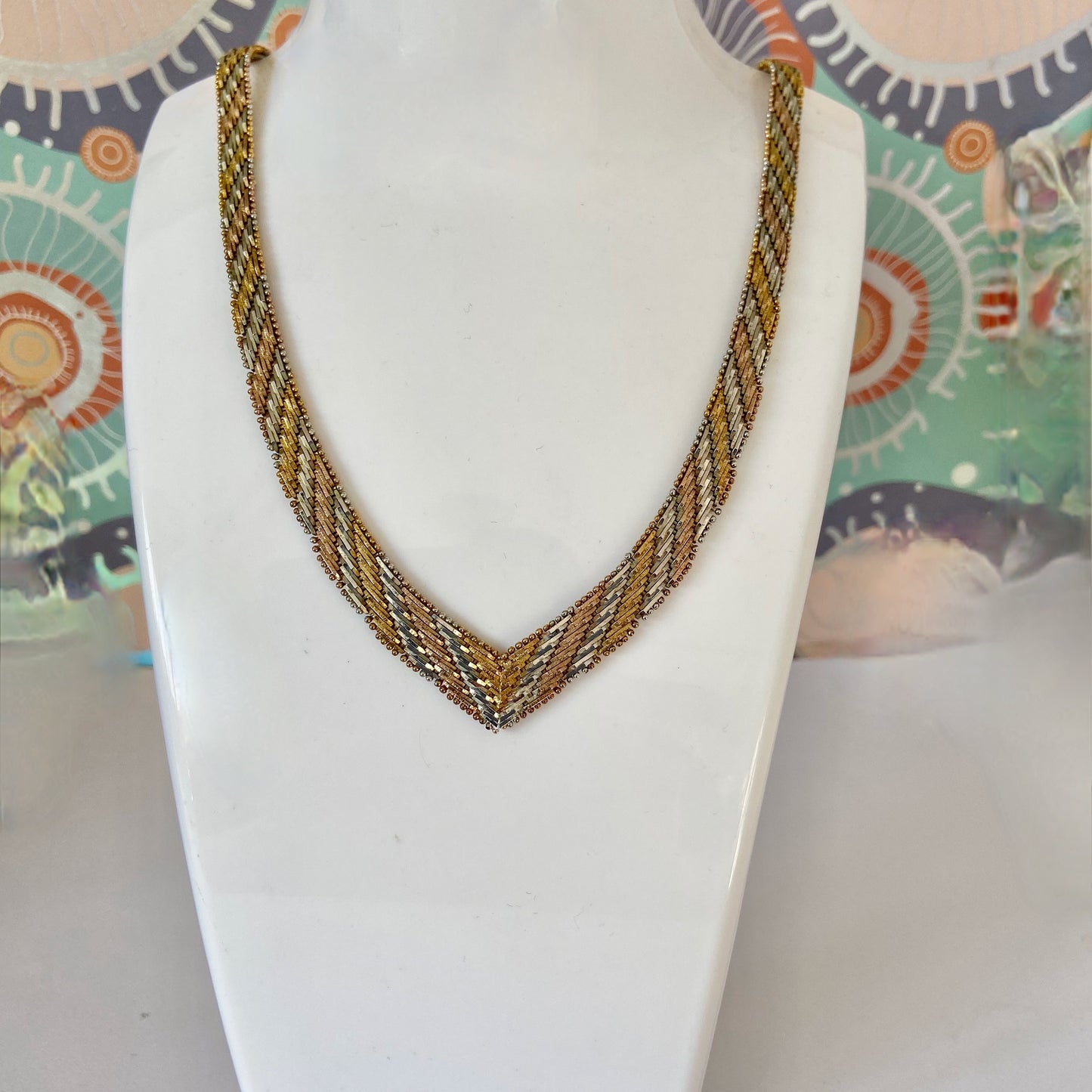 Tri Colour Sterling Silver Chevron Link Vintage 1980's Made in Italy Necklace