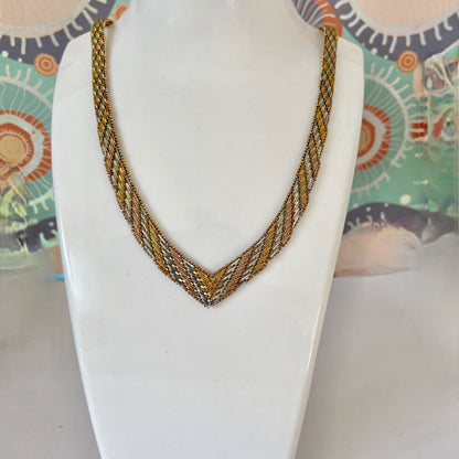 Tri Colour Sterling Silver Chevron Link Vintage 1980's Made in Italy Necklace