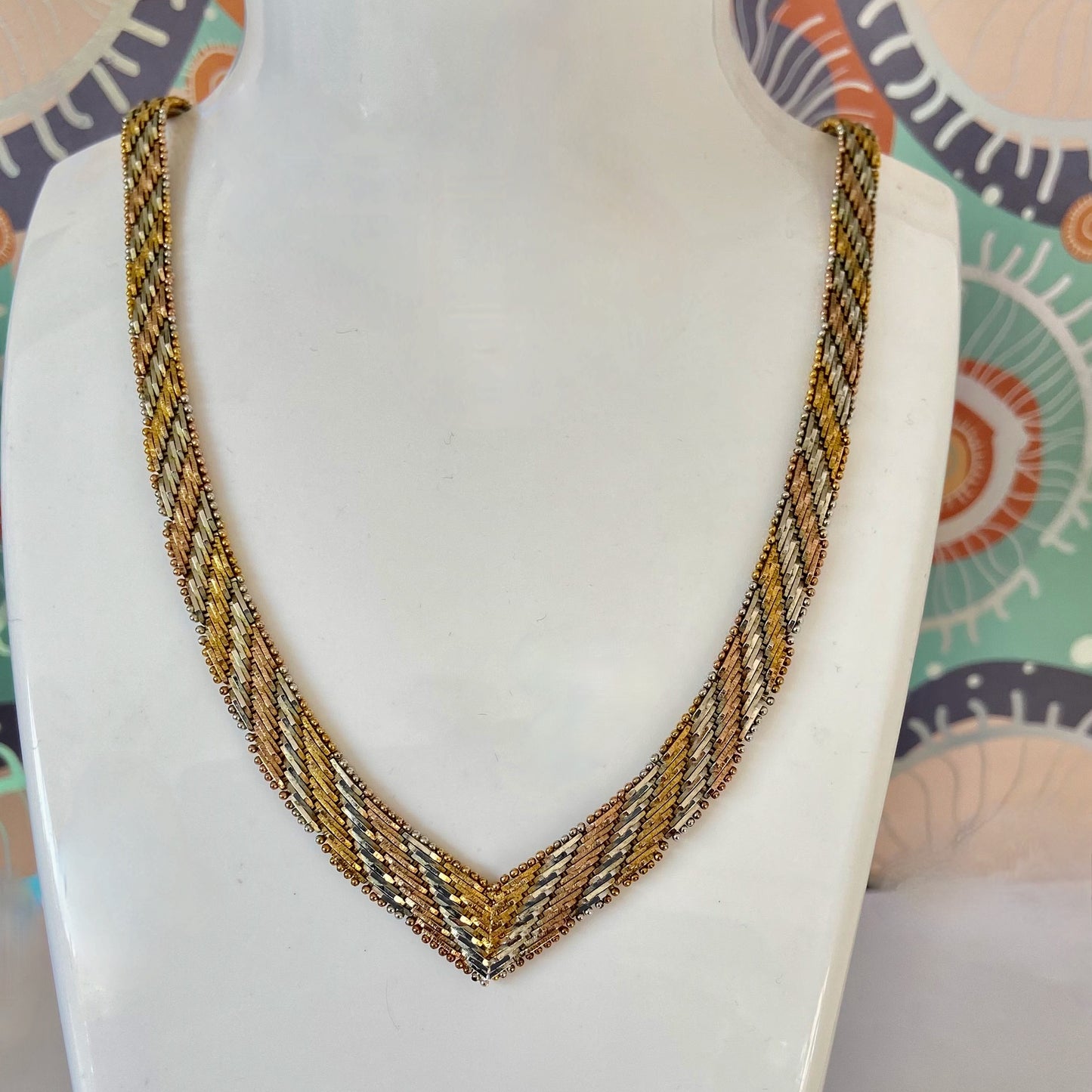 Tri Colour Sterling Silver Chevron Link Vintage 1980's Made in Italy Necklace