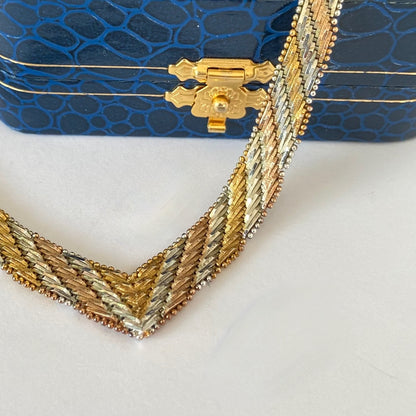 Tri Colour Sterling Silver Chevron Link Vintage 1980's Made in Italy Necklace