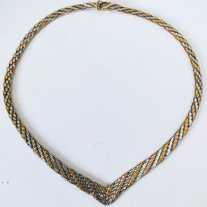 Tri Colour Sterling Silver Chevron Link Vintage 1980's Made in Italy Necklace