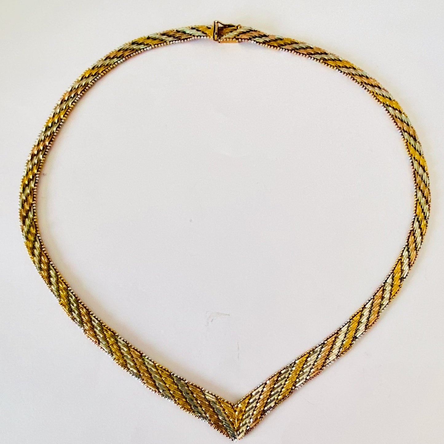 Tri Colour Sterling Silver Chevron Link Vintage 1980's Made in Italy Necklace