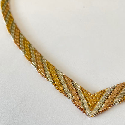 Tri Colour Sterling Silver Chevron Link Vintage 1980's Made in Italy Necklace
