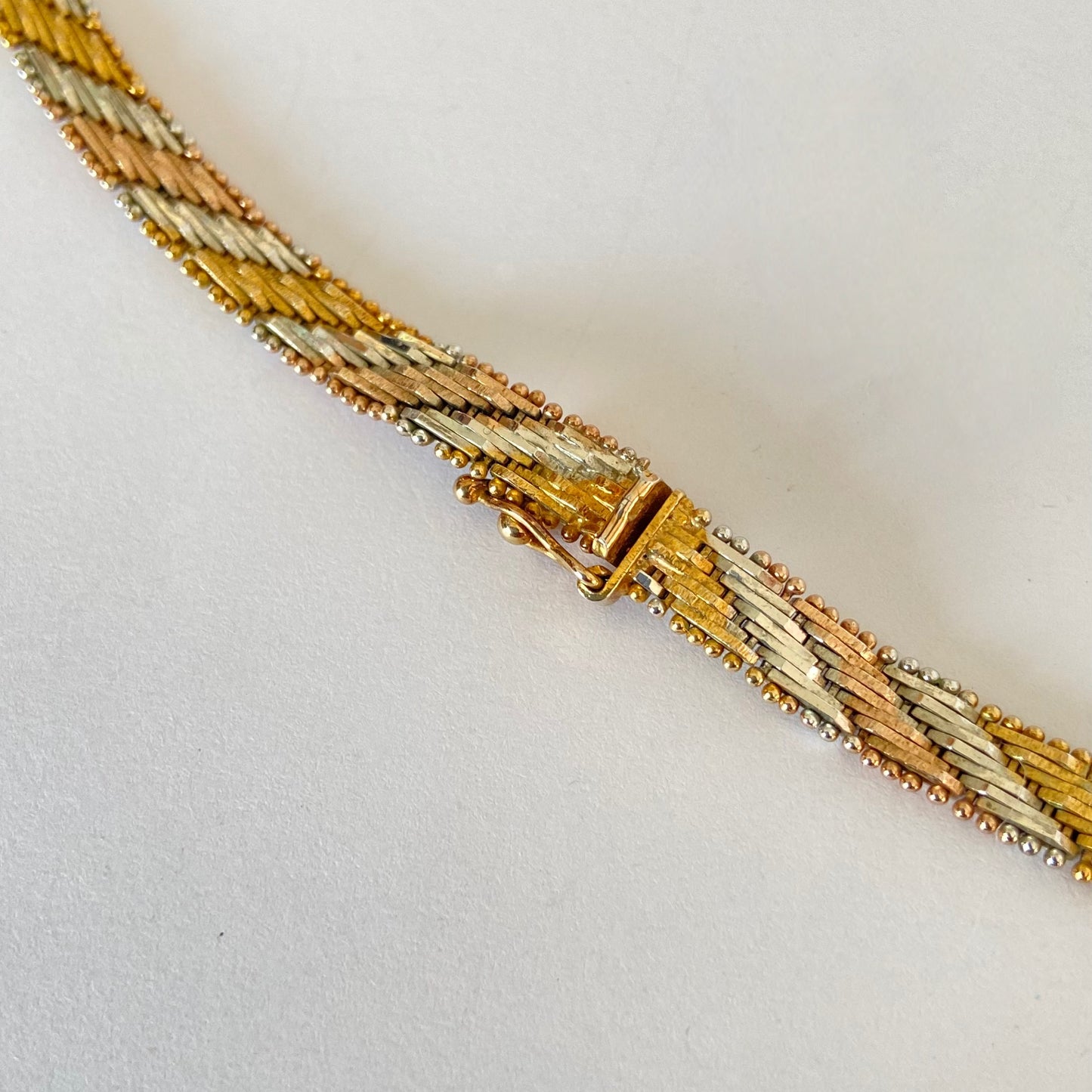 Tri Colour Sterling Silver Chevron Link Vintage 1980's Made in Italy Necklace