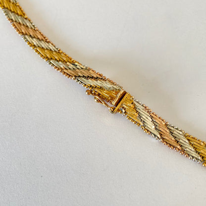 Tri Colour Sterling Silver Chevron Link Vintage 1980's Made in Italy Necklace