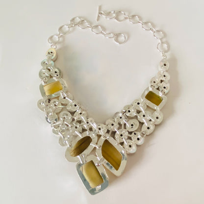 This lovely necklace covered in Fluorite Yellow Gemstones and Crystals