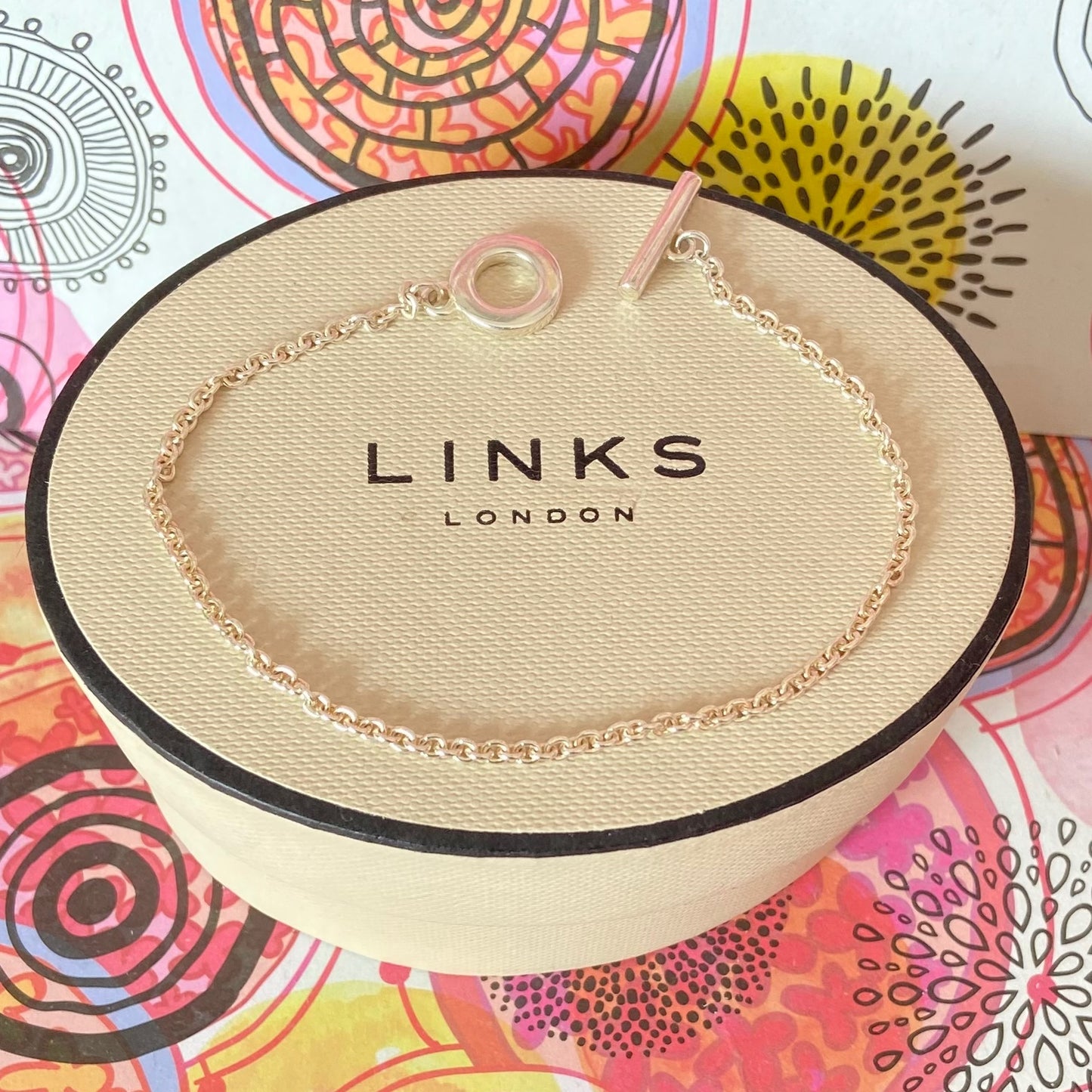 Delicate Sterling Silver Belcher Links of London Bracelet with T bar clasp