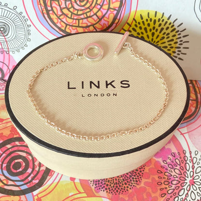 Delicate Sterling Silver Belcher Links of London Bracelet with T bar clasp