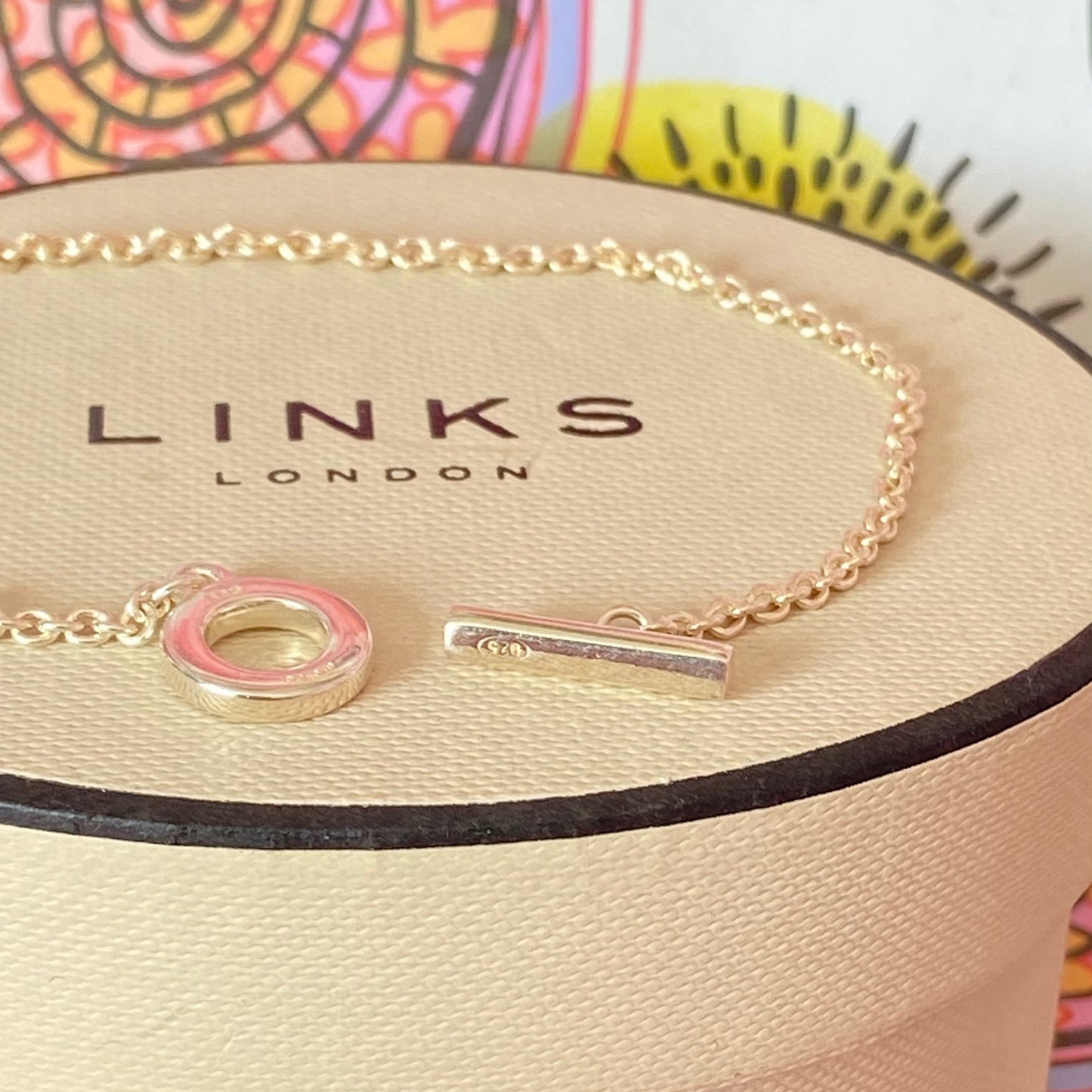 Delicate Sterling Silver Belcher Links of London Bracelet with T bar clasp