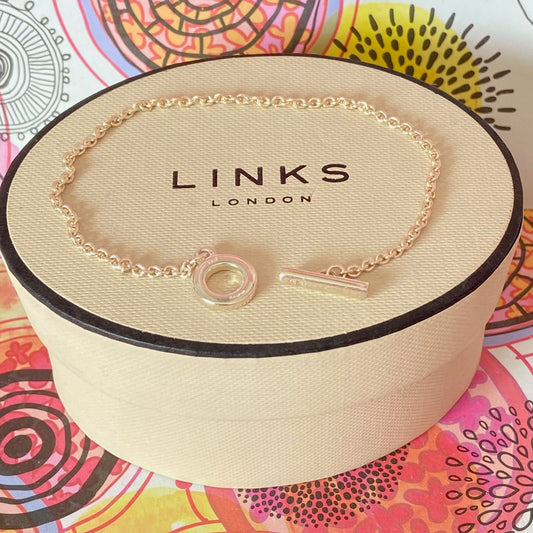 Delicate Sterling Silver Belcher Links of London Bracelet with T bar clasp