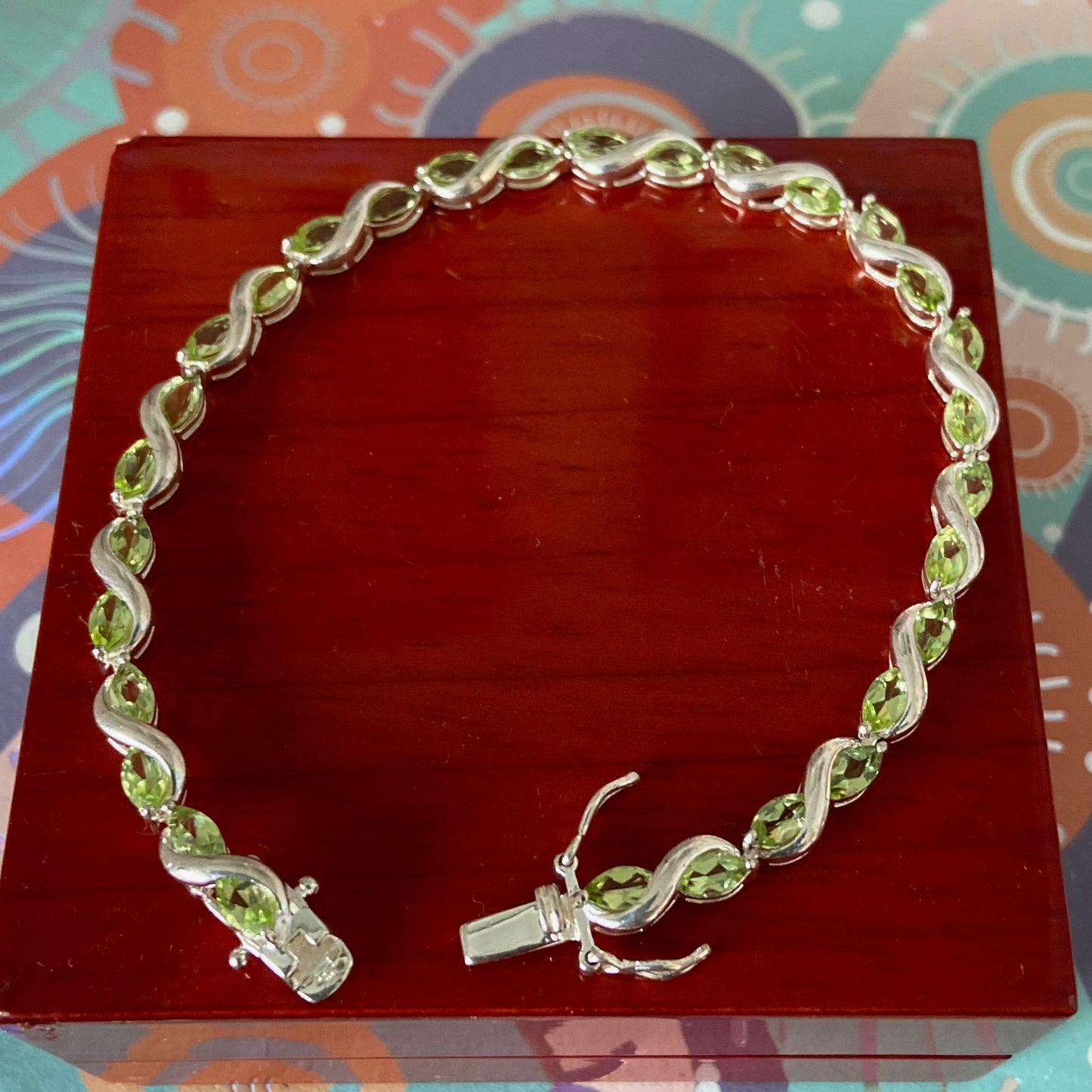 Sterling Silver Tennis Bracelet with Green Citrine Crystal Gemstones