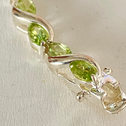 Sterling Silver Tennis Bracelet with Green Citrine Crystal Gemstones