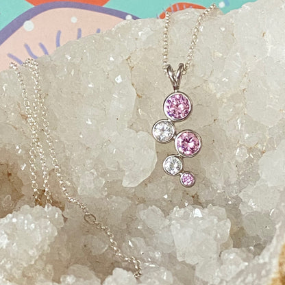 Necklace with stunning Pink and Clear Pendent crafted from Sterling Silver