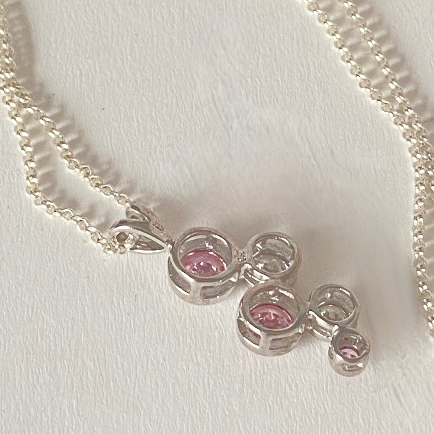 Necklace with stunning Pink and Clear Pendent crafted from Sterling Silver