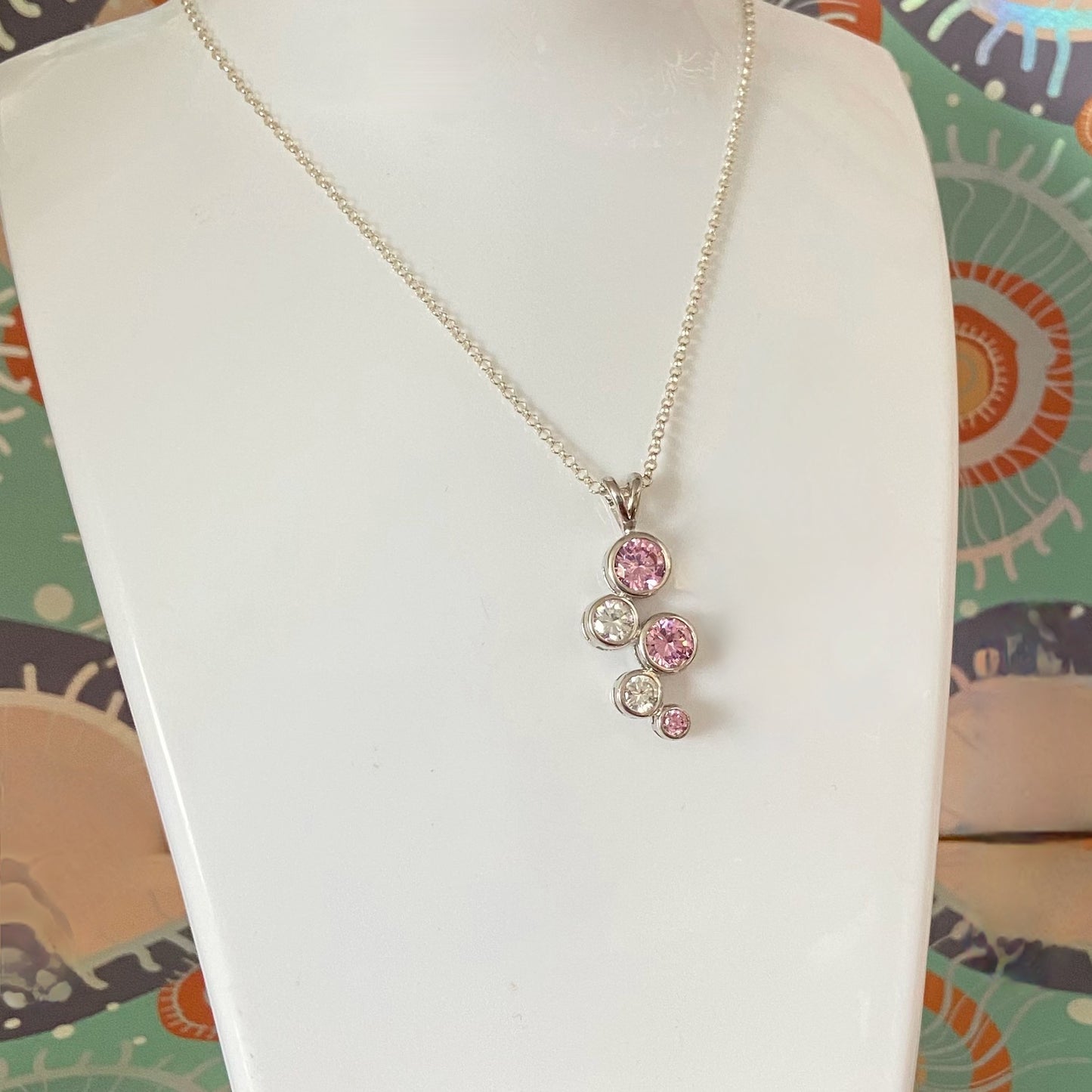 Necklace with stunning Pink and Clear Pendent crafted from Sterling Silver