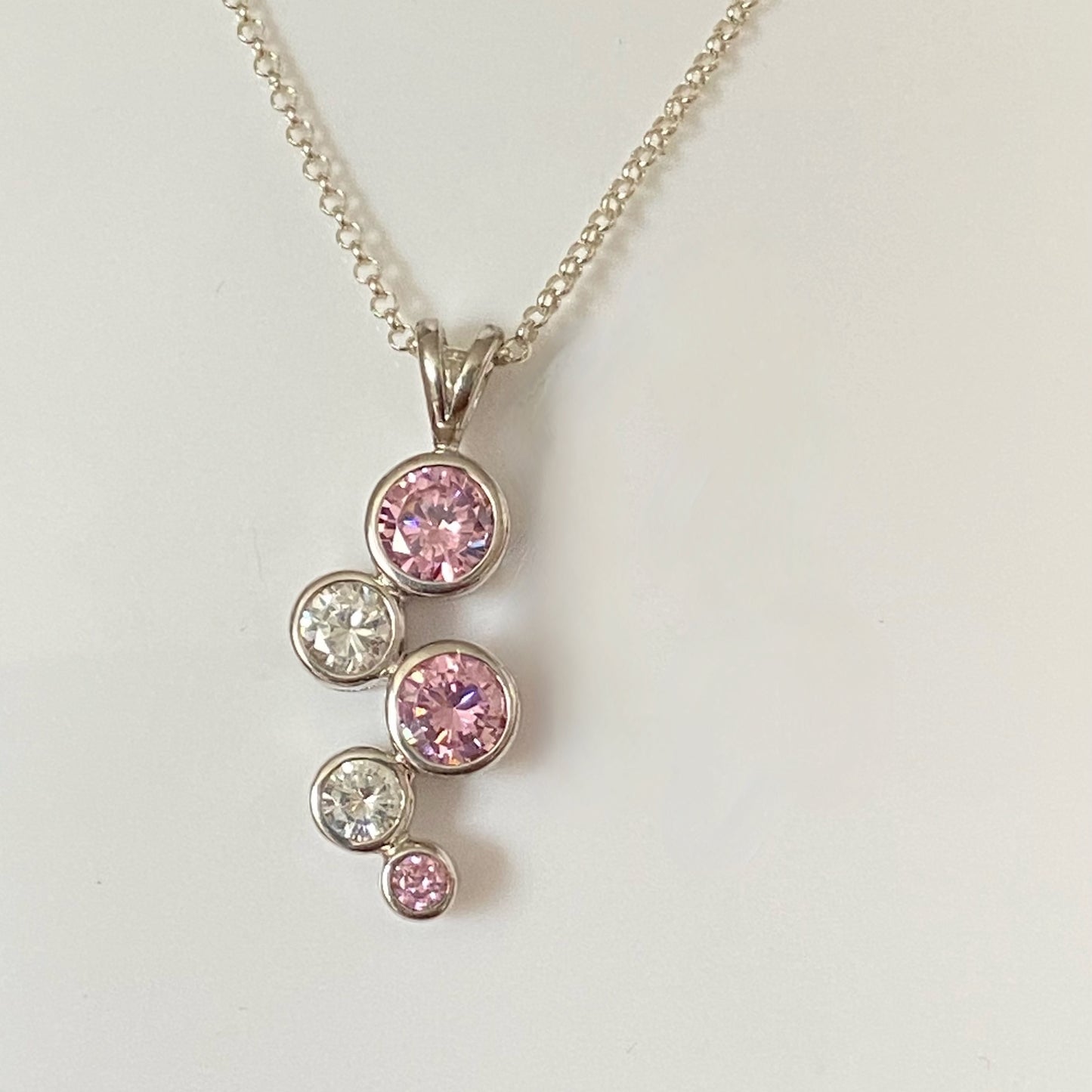 Necklace with stunning Pink and Clear Pendent crafted from Sterling Silver