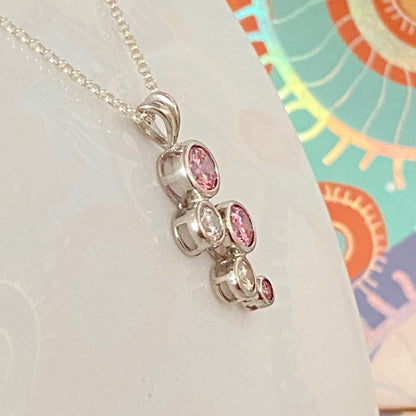 Necklace with stunning Pink and Clear Pendent crafted from Sterling Silver