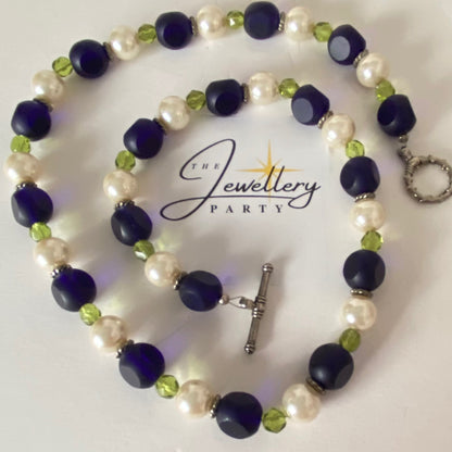 Beaded Necklace with Glass beads and faux pearls