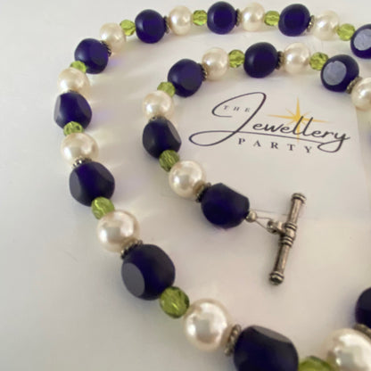 Beaded Necklace with Glass beads and faux pearls