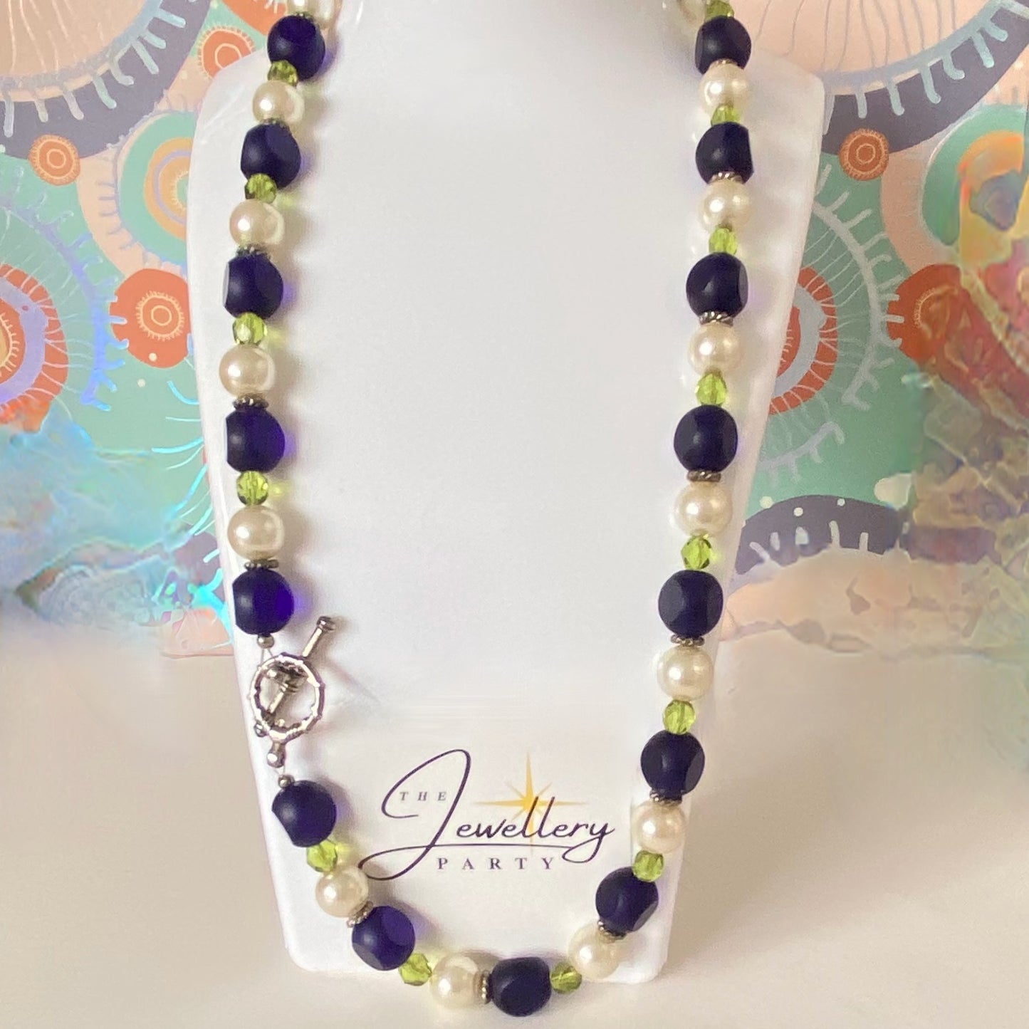 Beaded Necklace with Glass beads and faux pearls