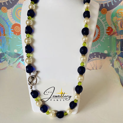 Beaded Necklace with Glass beads and faux pearls