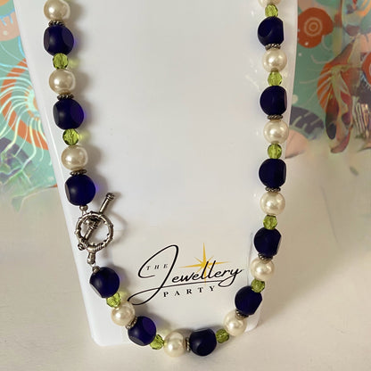 Beaded Necklace with Glass beads and faux pearls