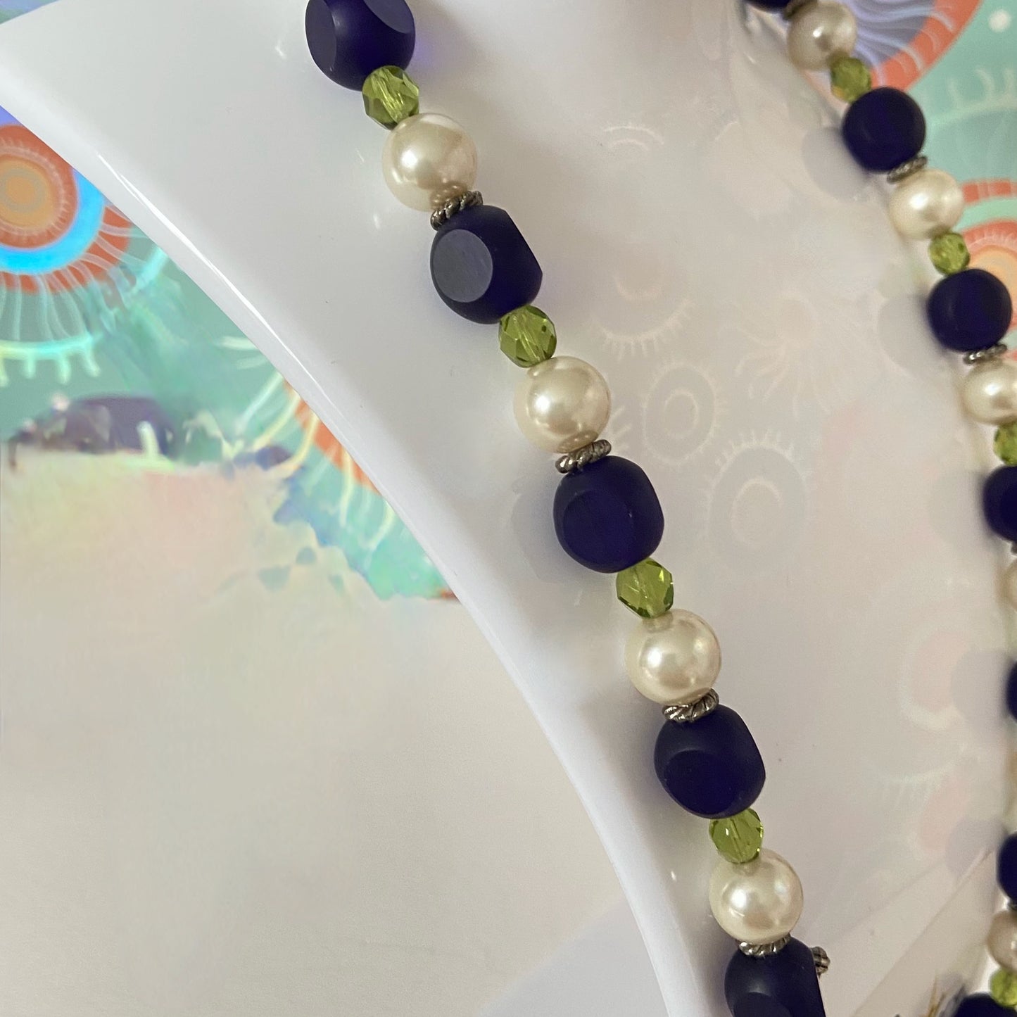 Beaded Necklace with Glass beads and faux pearls