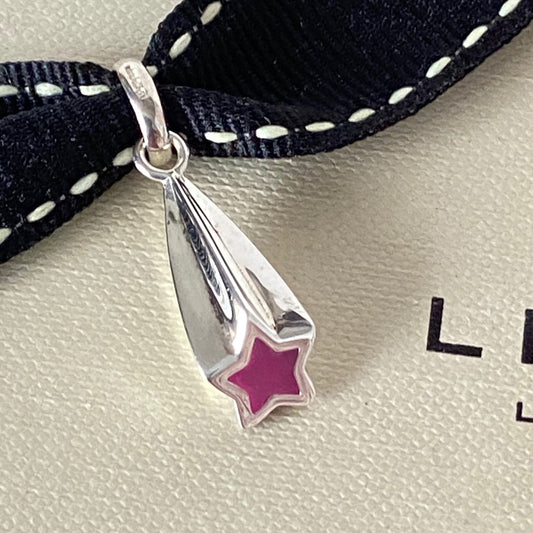 Links of London Sterling Silver 925 Shooting Star Charm with Deep Pink Enamel.