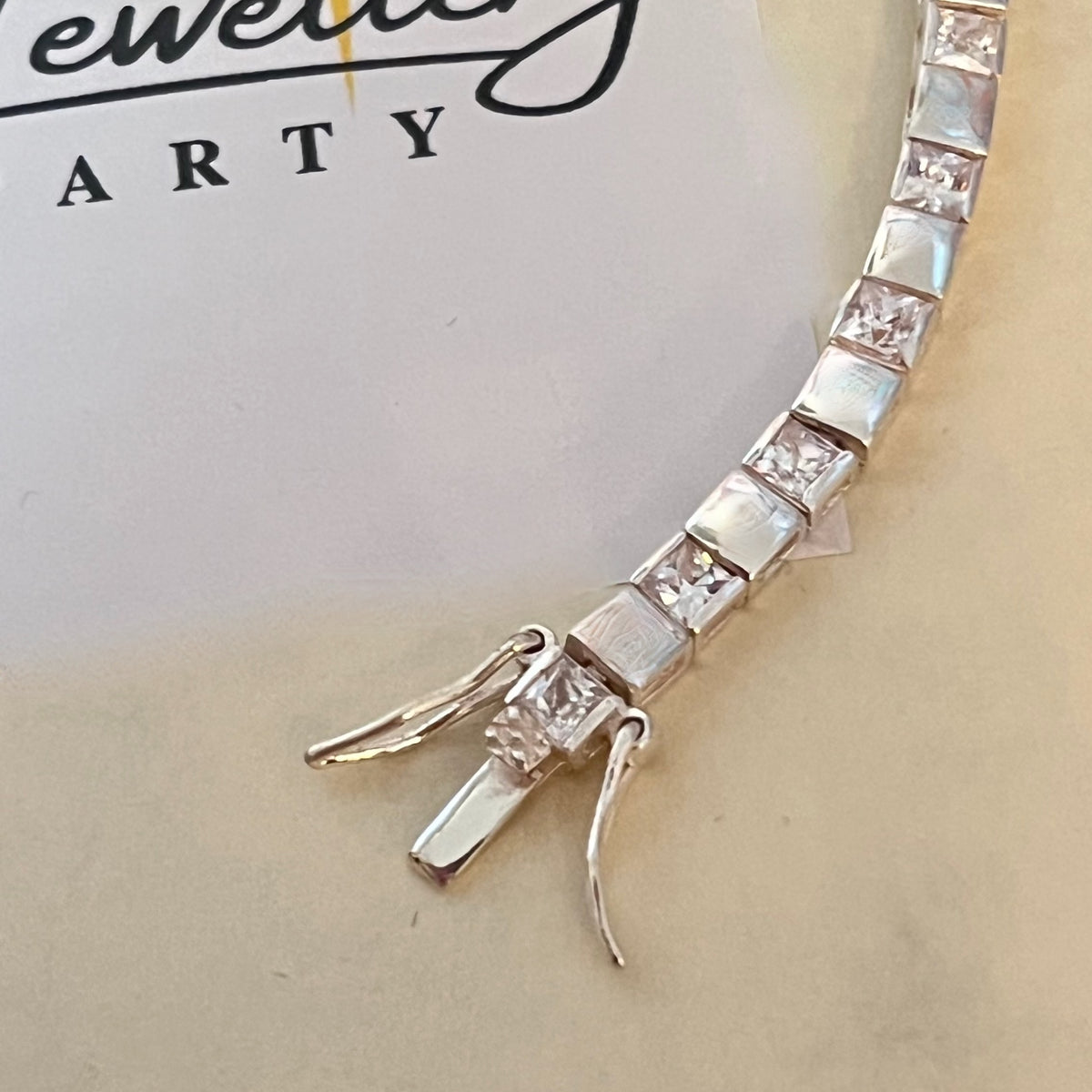 Sterling Silver 925 Clear Cubic Zirconia Gemstones Tennis bracelet with dashes of Silver squares