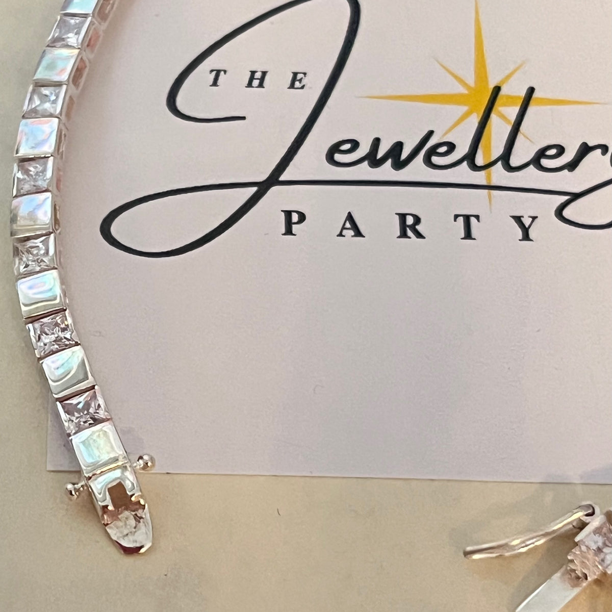 Sterling Silver 925 Clear Cubic Zirconia Gemstones Tennis bracelet with dashes of Silver squares