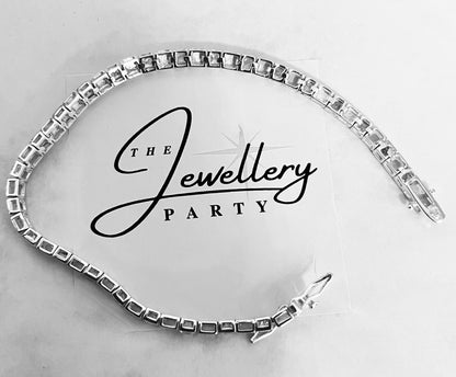 Sterling Silver 925 Clear Cubic Zirconia Gemstones Tennis bracelet with dashes of Silver squares