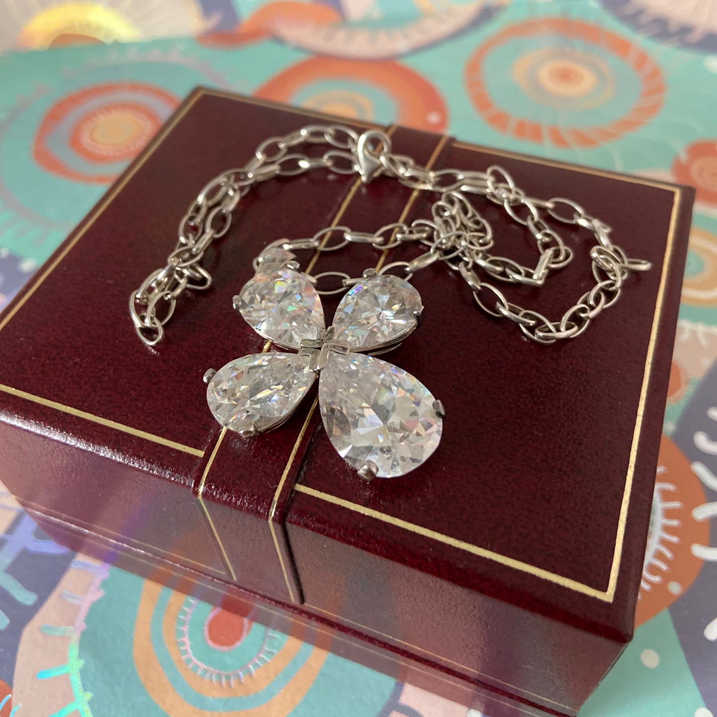 Sterling Silver Belcher chain with a Large Clear Flower Crystal Cross