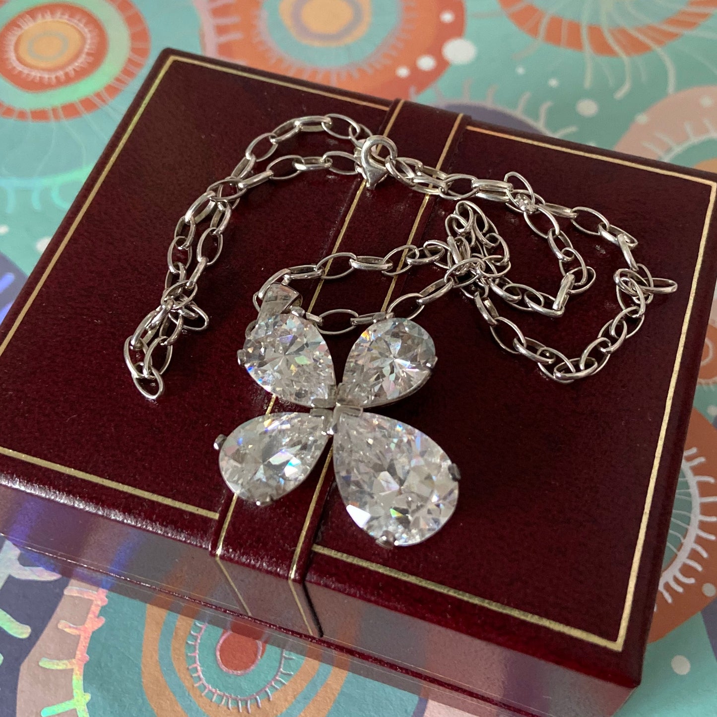 Sterling Silver Belcher chain with a Large Clear Flower Crystal Cross