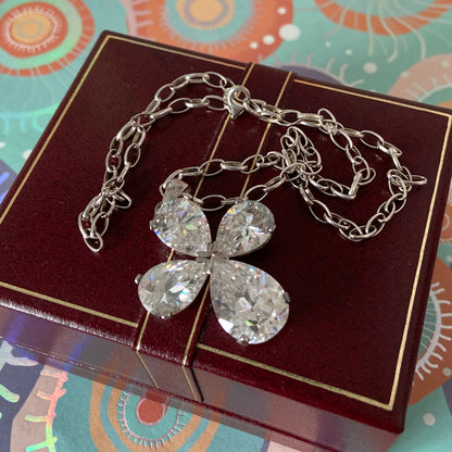 Sterling Silver Belcher chain with a Large Clear Flower Crystal Cross