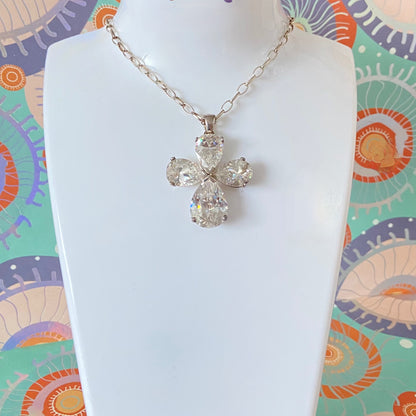 Sterling Silver Belcher chain with a Large Clear Flower Crystal Cross